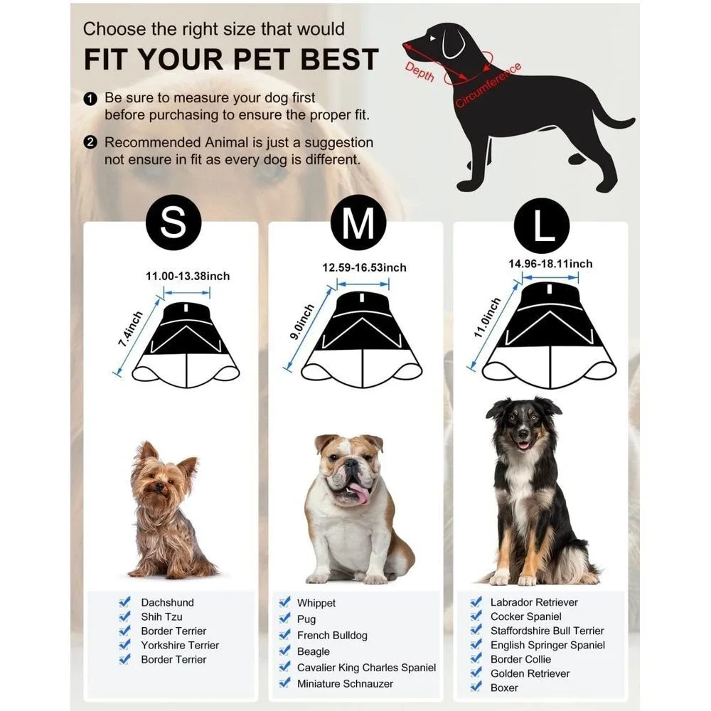 Dog Cone for Dogs After Surgery, Soft Dog Recovery Cone, Breathable (Medium Dog)